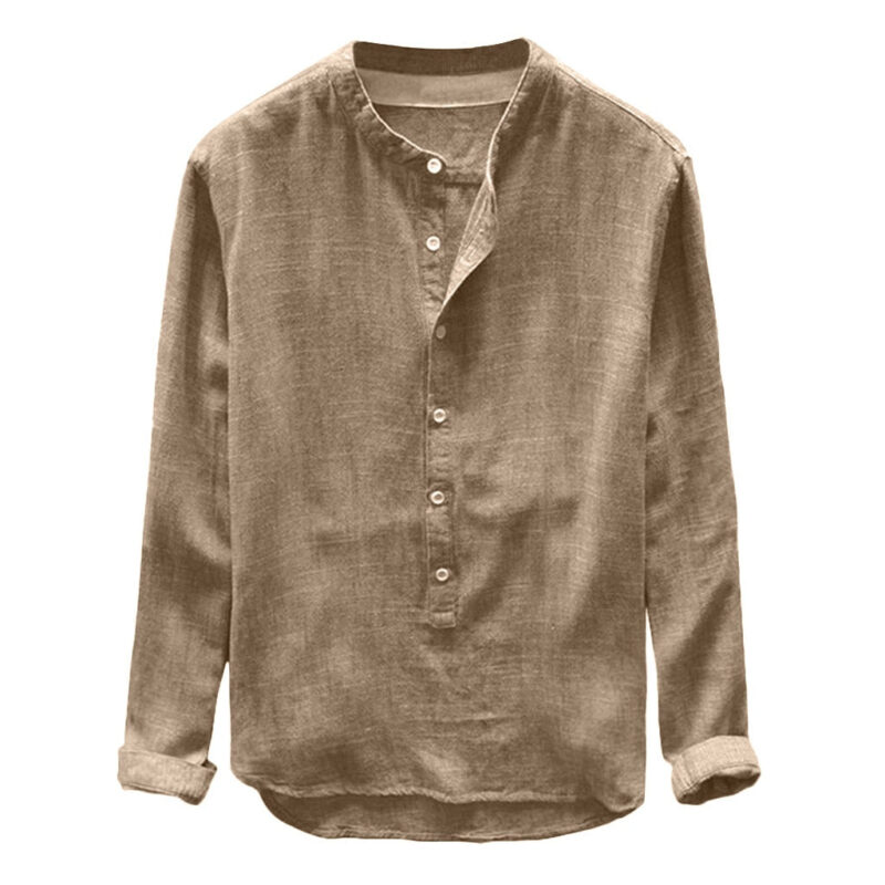 Henley Collar Linen Blend Shirt