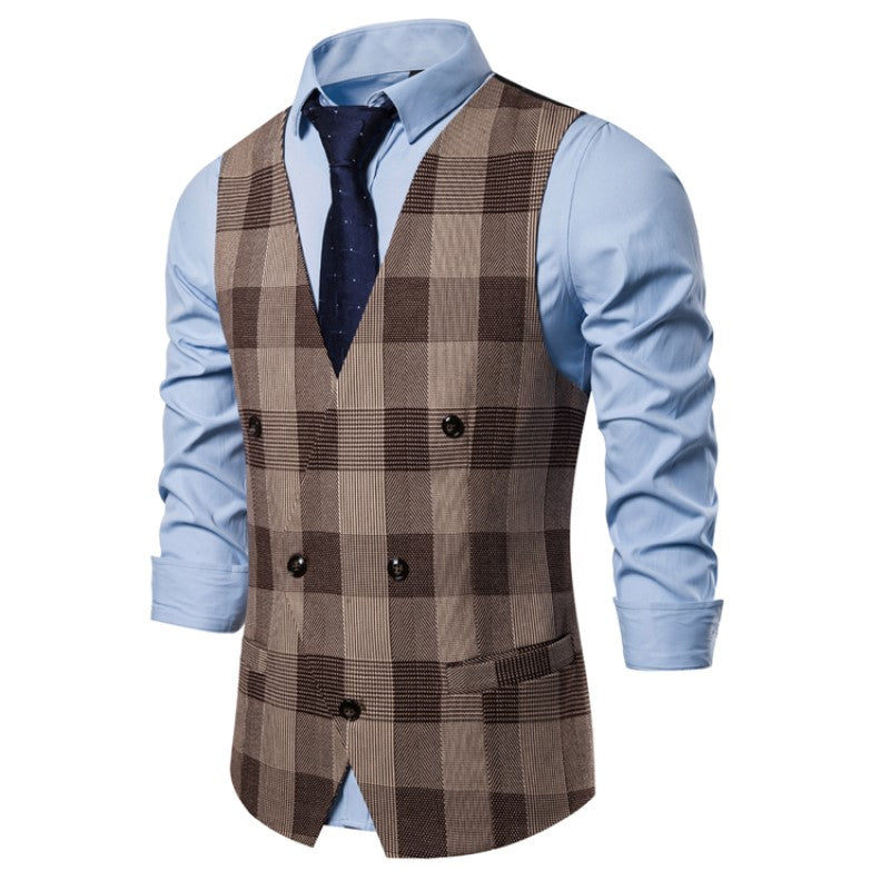 Elegant Double-Breasted Plaid Vest