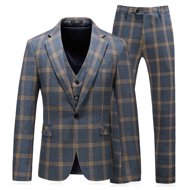 3 piece Formal Plaid Suit