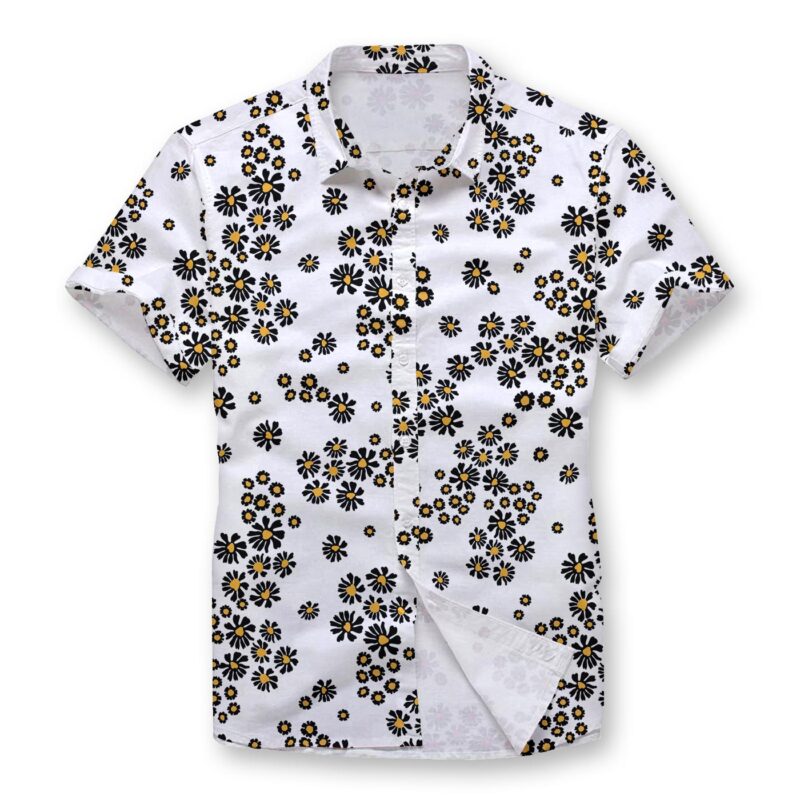 White Daisy Pattern Button Shirt