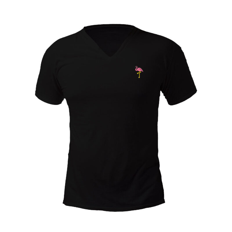 Flamingo Embroidered V-Neck T-Shirt