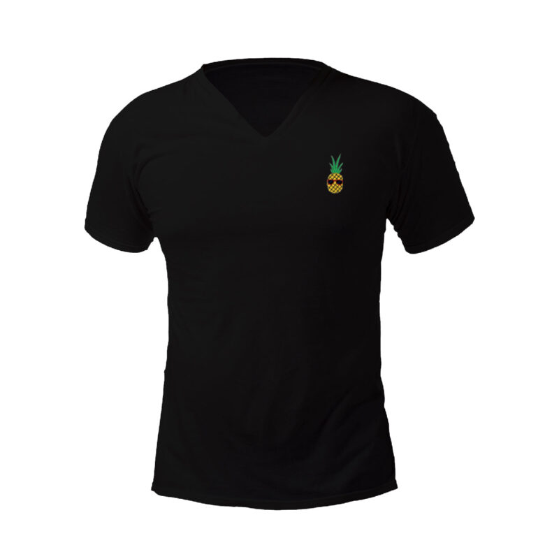 Pineapple Embroidered V-Neck T-Shirt