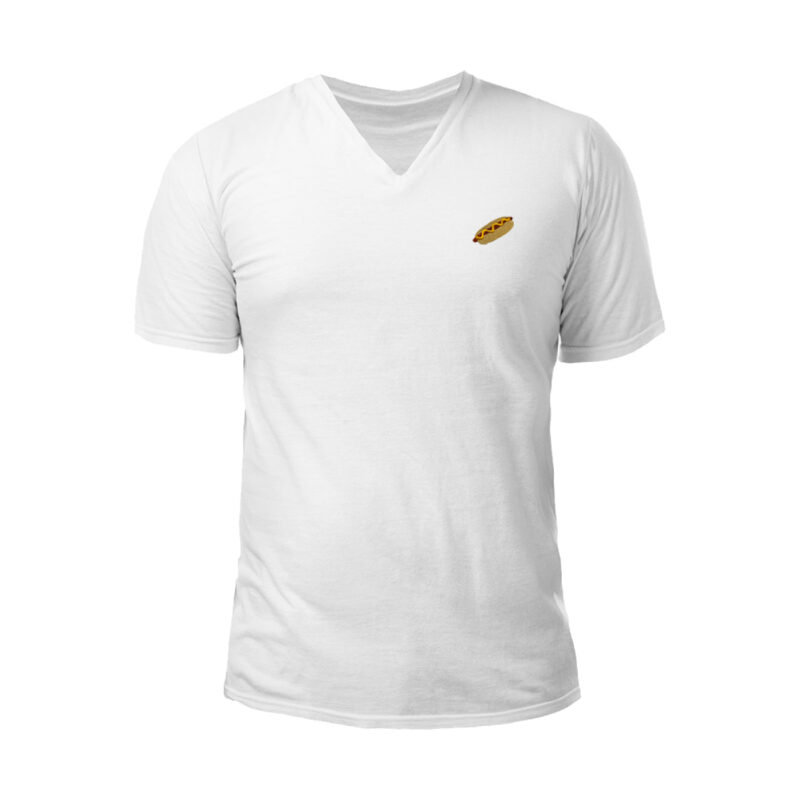 Hot Dog Embroidered V-Neck T-Shirt