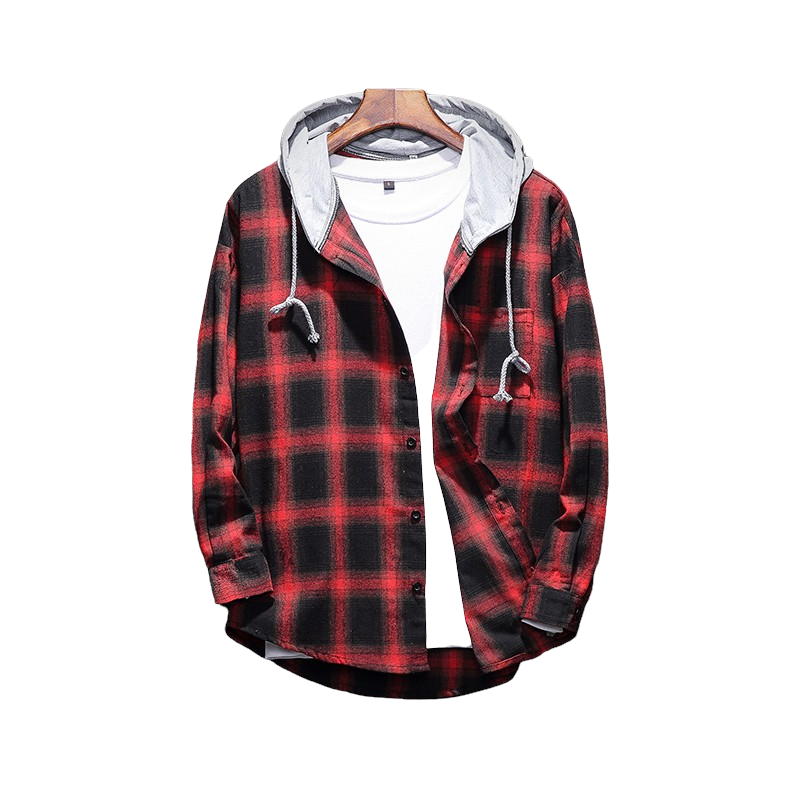 Plaid Hooded Button Shirt