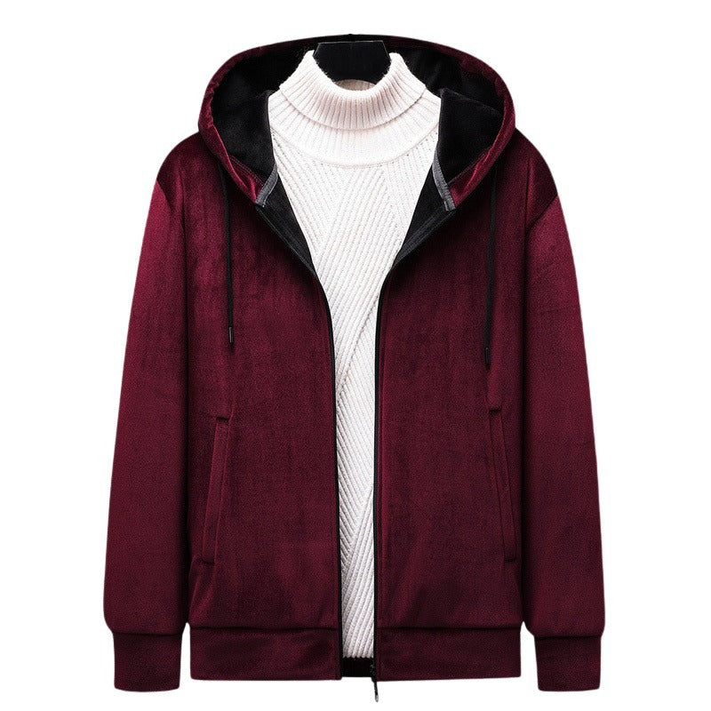 Multi Pocket Velvet Zip Up Hoodie