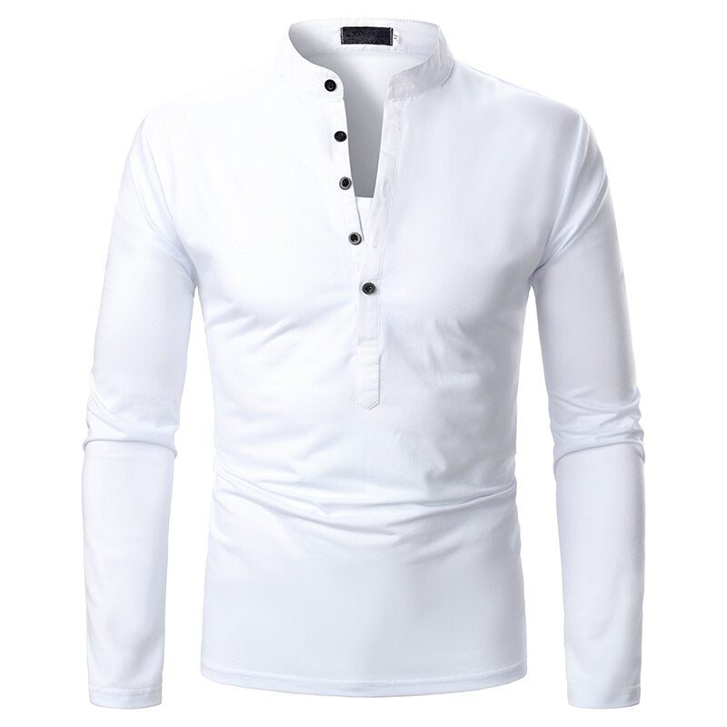 Carmine Long Sleeve Mandarin Collar Polo Shirt