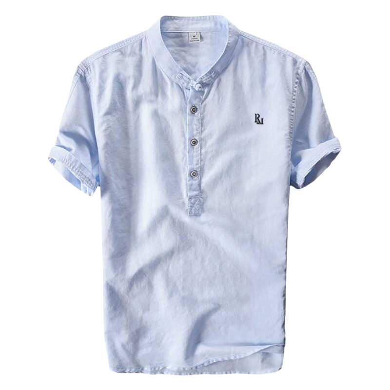 Polomano Embroidered Mandarin Collar Shirt